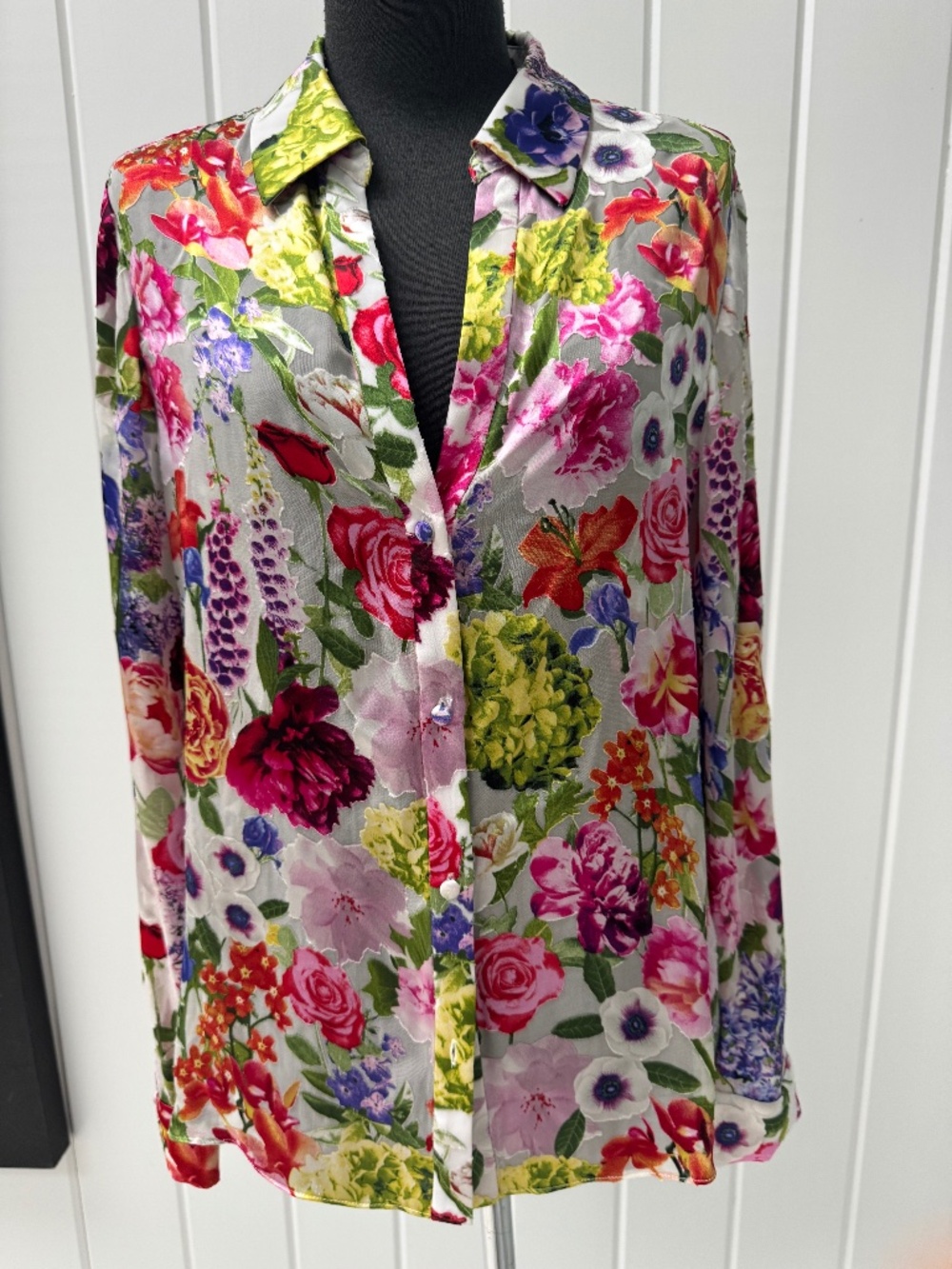 NWT Alice & Olivia floral long sleeve Blouse Shirt Large $330